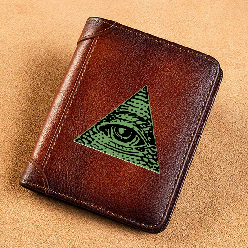 

High Quality Genuine Leather Wallet Triangle All-seeing Eye Printing Standard Short Purse BK1287