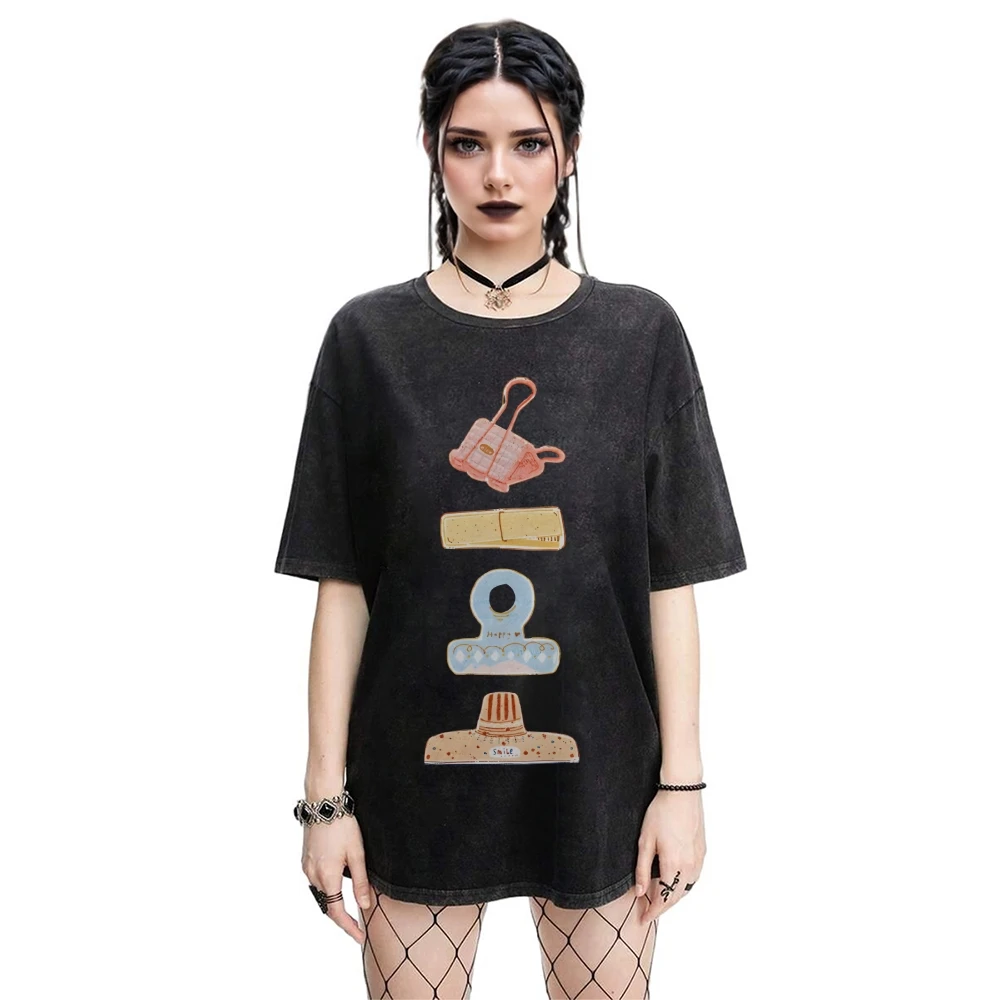 

Gothic Washed Tee Graphic T-shirt Clip Stack All Cotton High Quality Oversize Washed T-shirt Colorful Print Quirky Y2K Trend