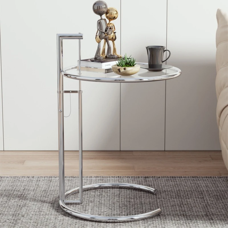 

Elevating Transparent Coffee Table, Glass Circular Coffee Table, Photo Side Tables, Stainless Steel Sofa Corner Tables