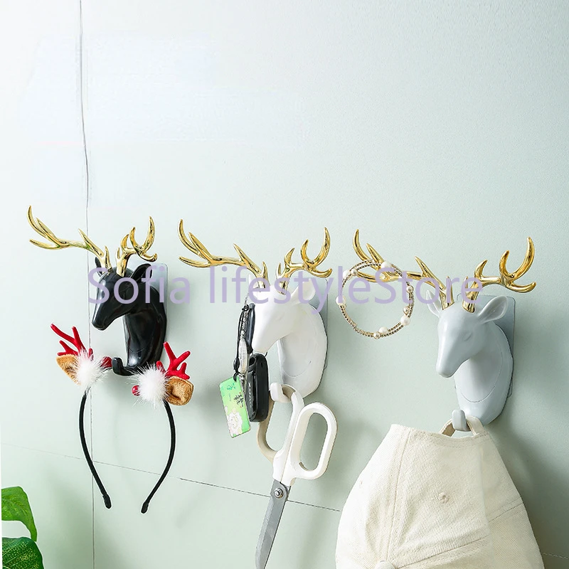 1pc Hanging Hook Animal Head Decorative Hook Deer Elephant Unicorn Rhinoceros Hanger Hook Keys Clothes Hat Wall Decoration Rack