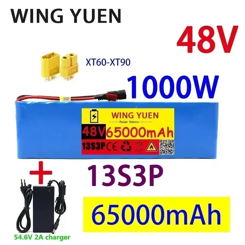 

48v65ah 1000W 13s3p 48V lithium-ion battery pack XT60 plug, suitable for 54.6V electric power lithium battery, suitable for all