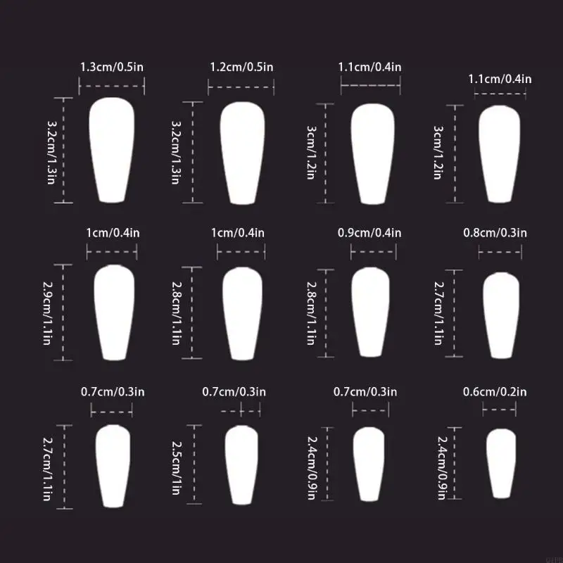 Q1FB 24PCS Długie trumna Fałszywe paznokcie Halloweenowe wzory czaszki