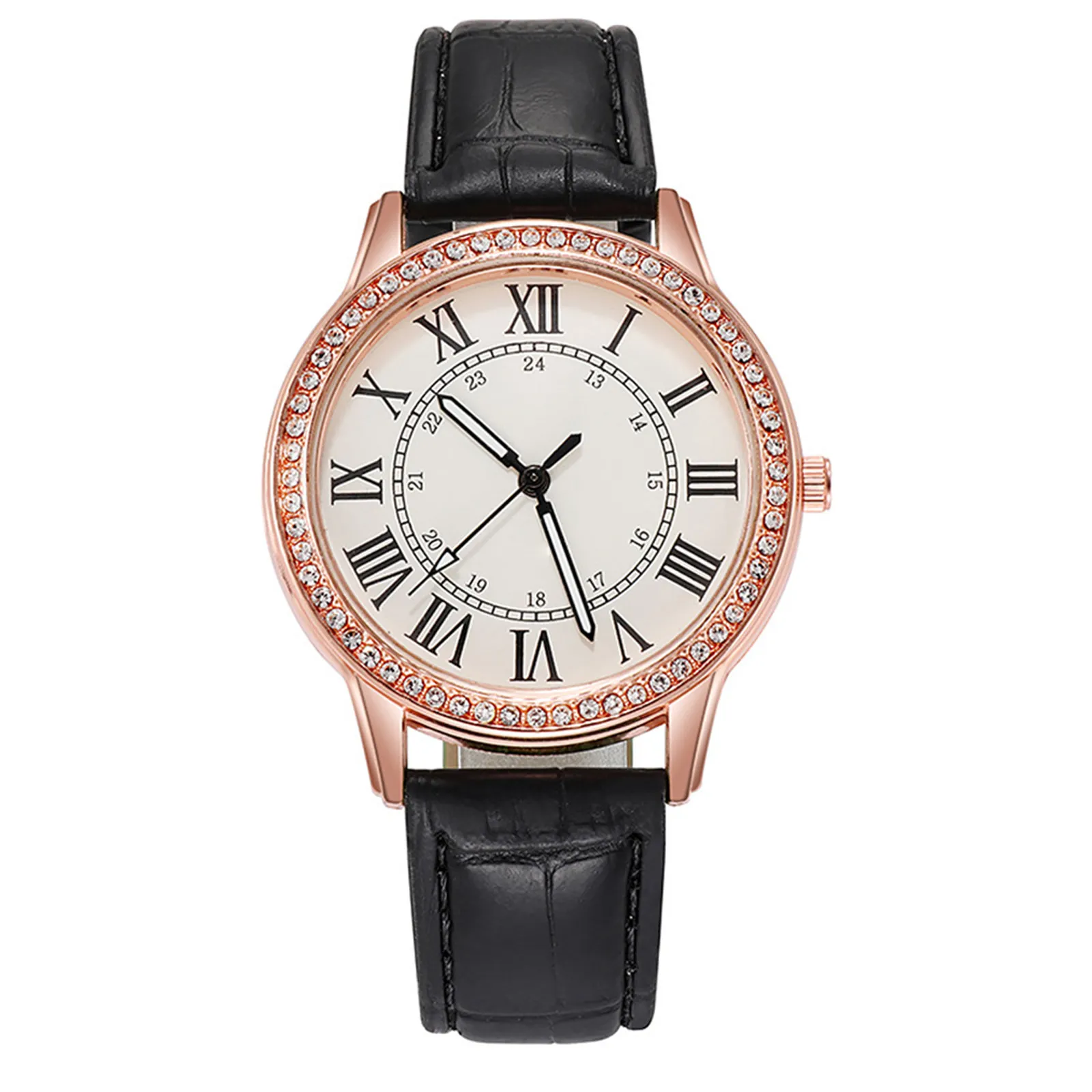 1Pcs Rhinestone Encrusted Women Quartz Watch with Luminous Dial Strap Fashionable Casual Lady Wrist Watch