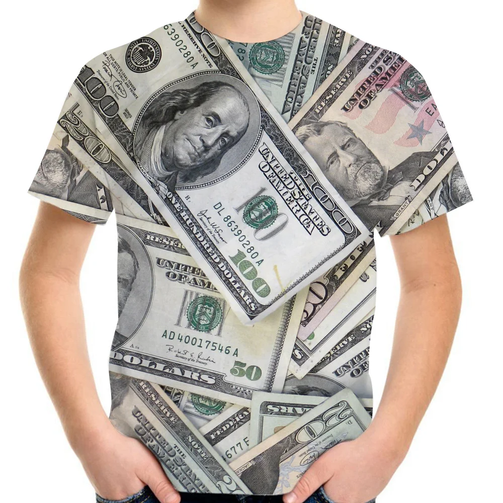 Kids Baby Fashion Money T Shirt Dollar Euro Print T-Shirts For Girl Boy Clothes Summer 4-20Y Children Teen Casual Party Tee Tops