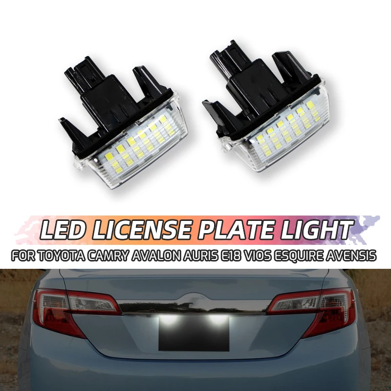 2Pcs LED License Number Plate Light Lamps for Toyota Camry Avalon Auris E18 Vios Esquire Avensis Esquire EZ Noah Proace City SAI