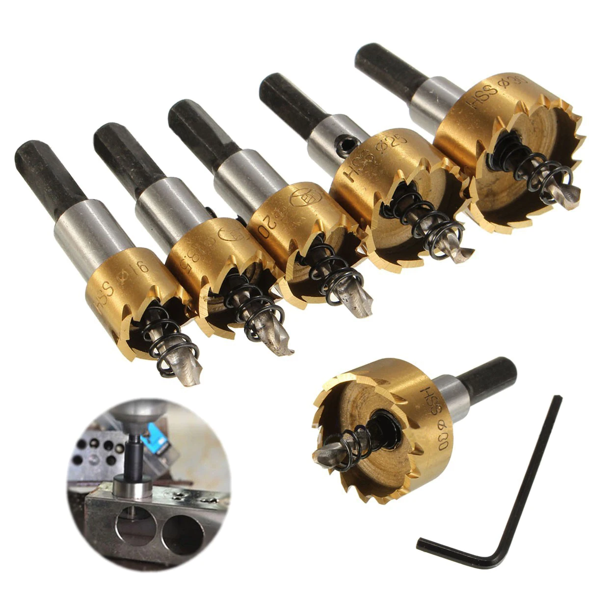 

5 Pcs Hole Saw 16mm 18mm 20mm 25mm 30mm Titanium Coated YG9X Alloy for Electric Drills Steel Aluminum Plates