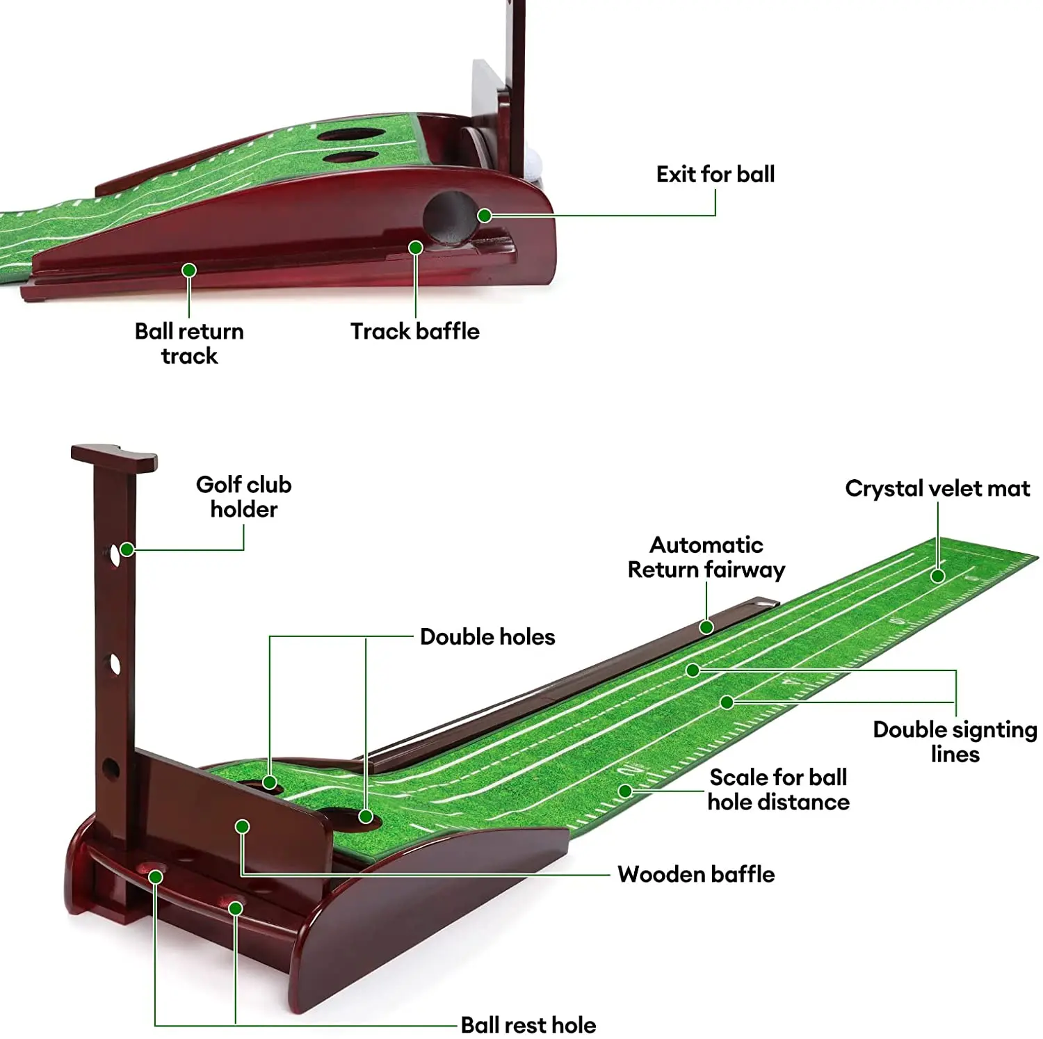 Estera de Golf de madera con retorno automático de pelota, alfombrilla de práctica de Golf para interiores, alfombrilla de terciopelo, Ayuda de