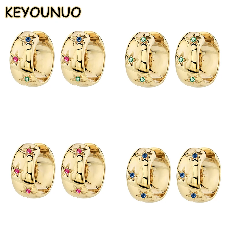 KEYOUNUO Gold Plated Multi Colour Zircon Star Hoop Earrings For Women Big Earrings Fashion Party Wedding Jewelry Wholesale