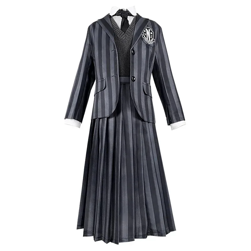qq34Wednesday Cosplay Costumes Addams Wednesday School Uniform Jacket Vest Shirt Skirt for Kids Adult Halloween Outfit