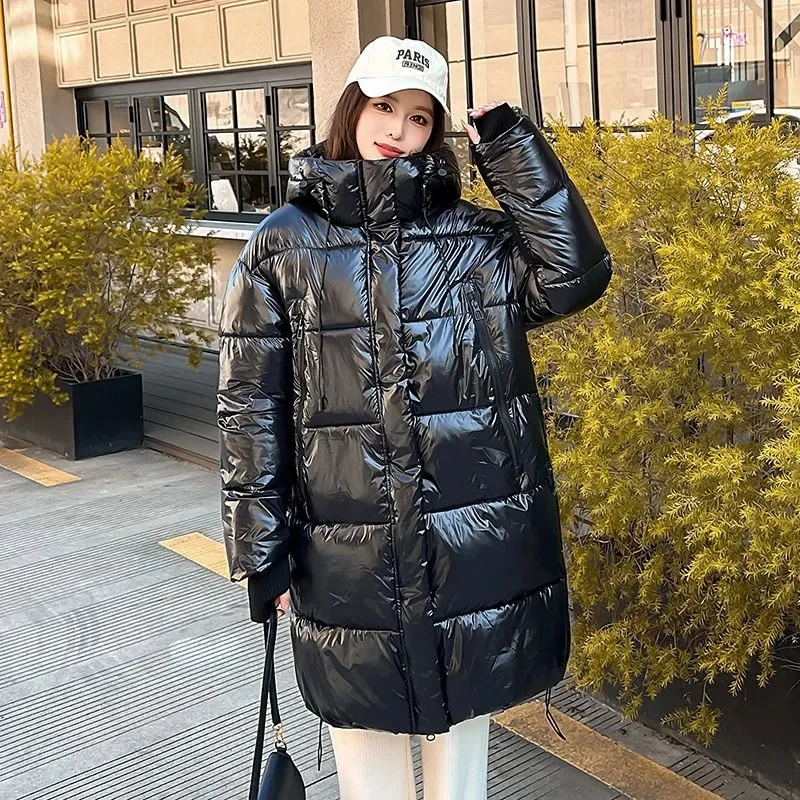 冬のダウンコットンジャケット婦人服ロングパーカーフード付き暖かい冬厚い防水コート女性黒オーバーコート JJ551