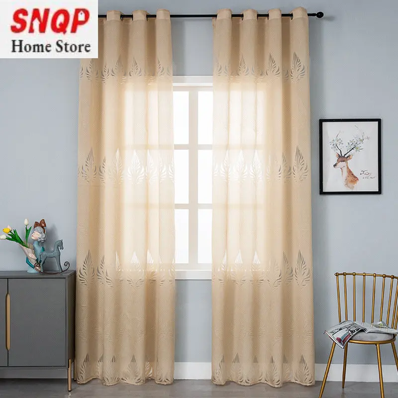 

Modern Minimalist Leaf Tulle Curtain for Living Room Dining Room Bedroom Balcony Bay Window Thickened Semi-shading Gold