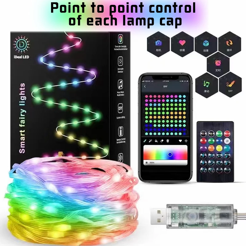 

Гирлянда RGB IC с умными точками управления, APP-управление, Bluetooth, музыка, USB, водонепроницаемая, иллюзия, Сказочная лампа, Рождественский день, уличный Декор для дома