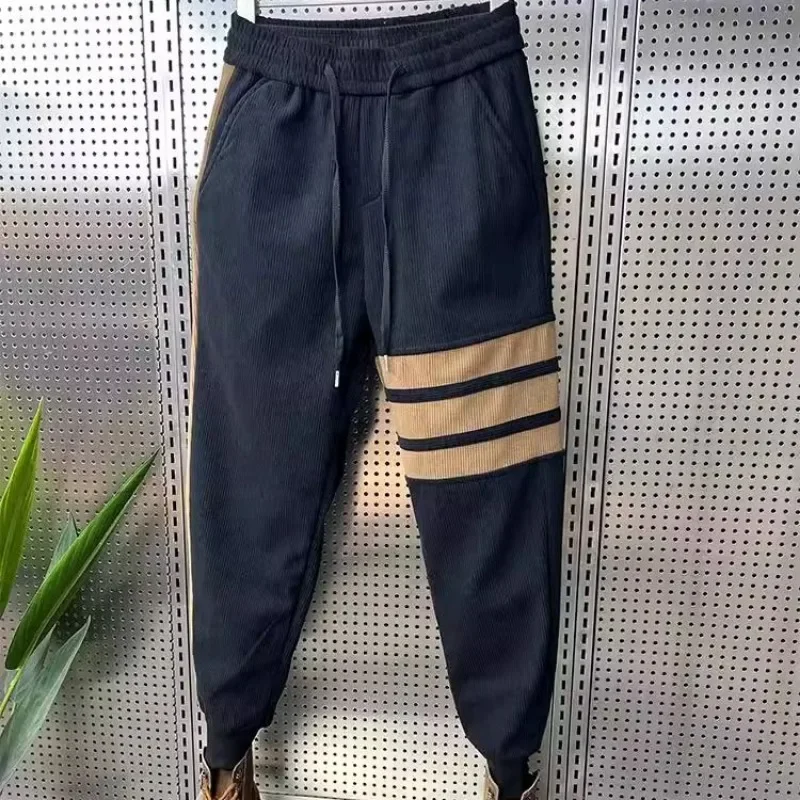 Pantalones deportivos ajustados de pana gótica para hombre, pantalones de chándal ajustados a rayas, medias recortadas, oferta de bienvenida Xxxl, Otoño e Invierno