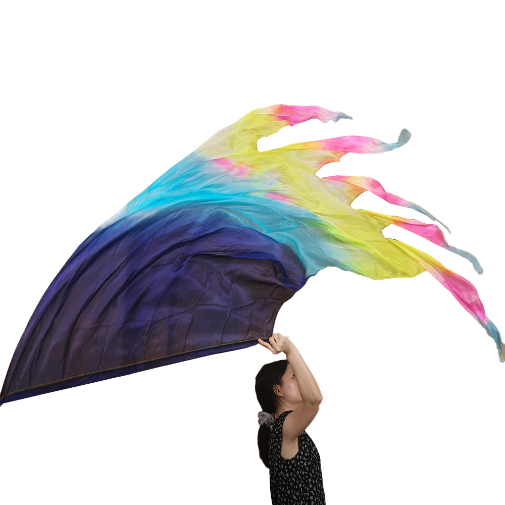 Sciarpa di danza del ventre Veli di seta Danza del ventre Bandiere a semicerchio Donne Danza Tie-dye Bandiera di seta Velo di seta sfumato Prestazioni di danza 1PC