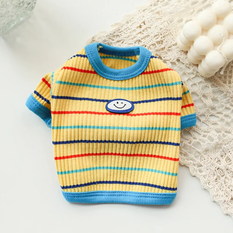 Autumn and Winter Pet T-shirt New Striped Puppy Clothing Dog Warm Tank Top Fashion Teddy Two Legged Clothes