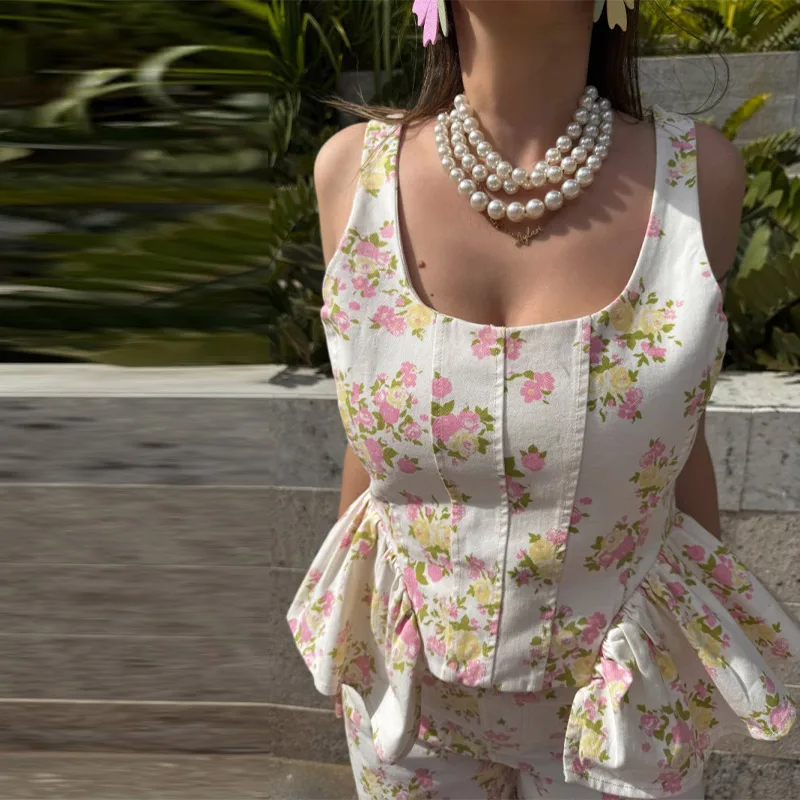 Amalfi Coast Pastel Floral Two-Piece Suit. S36203cde8eb2422ab7ebf4050a92e890f