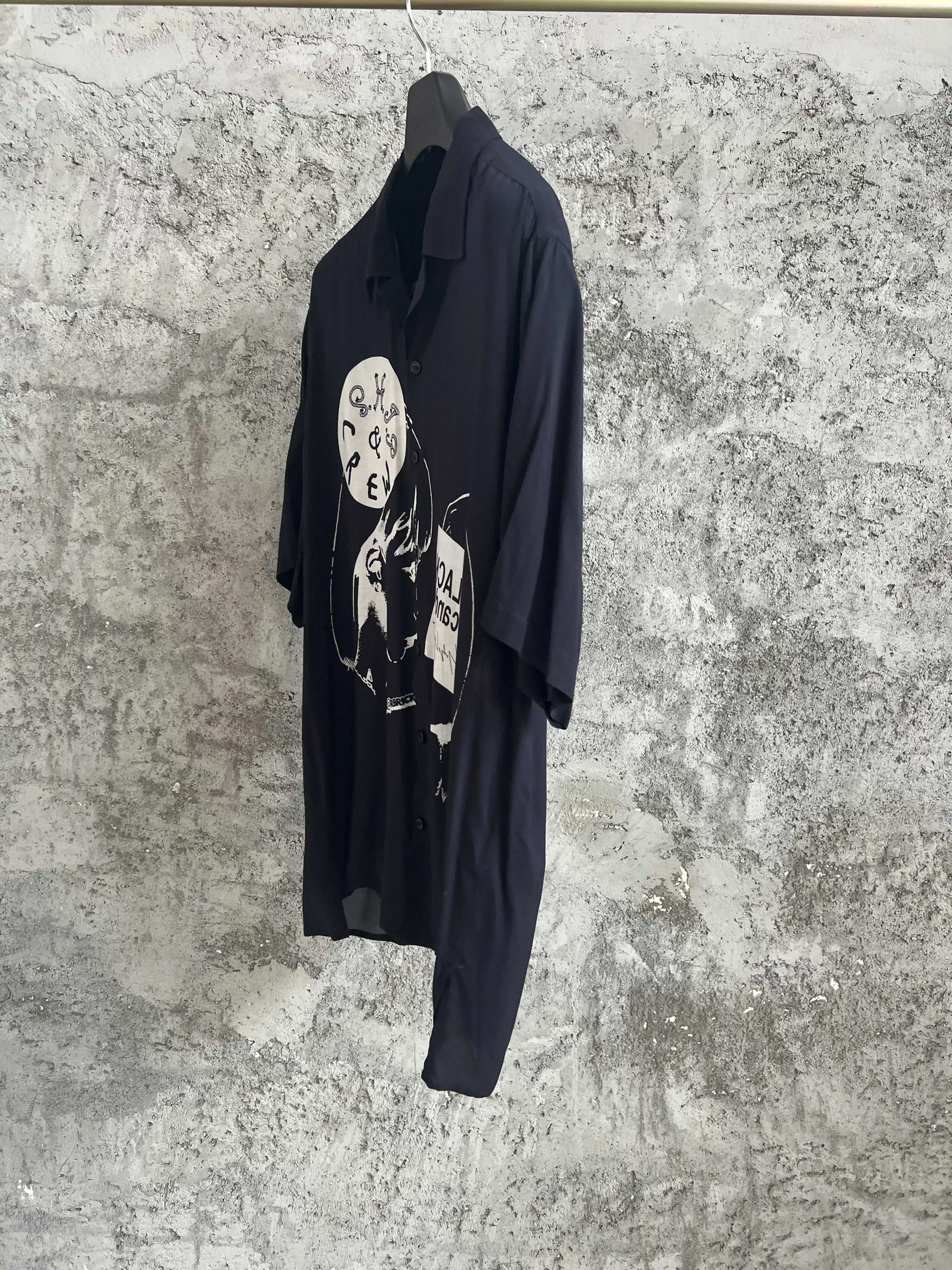 Original single-breasted long-sleeved shirt with inkjet printing pattern, mid-length shirt top for men