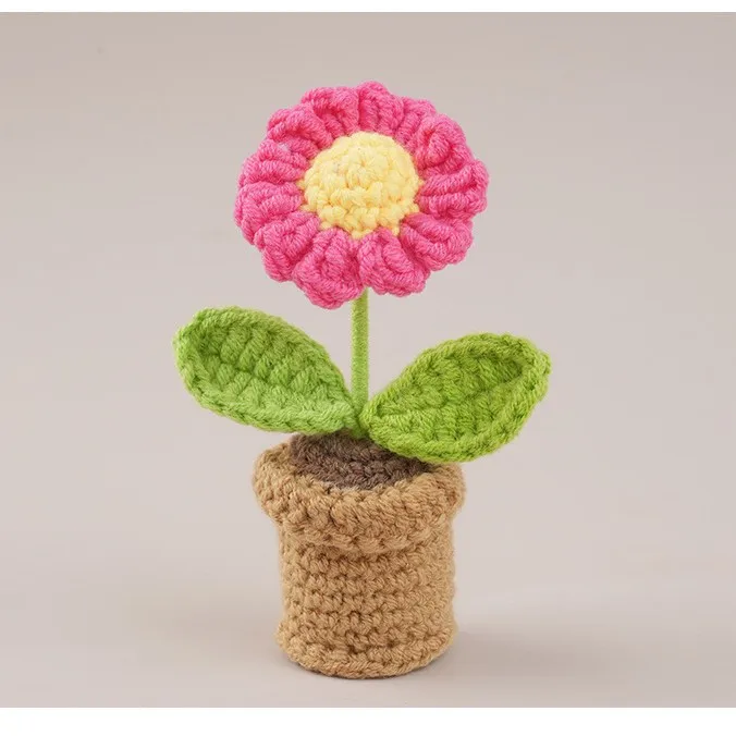 Niedliche Gehäkelte Blumentöpfe Handgewebte Gänseblümchen Mini-Gänseblümchen-Blumentopf Tisch- und Autodekoration Geschenk – Detail 6