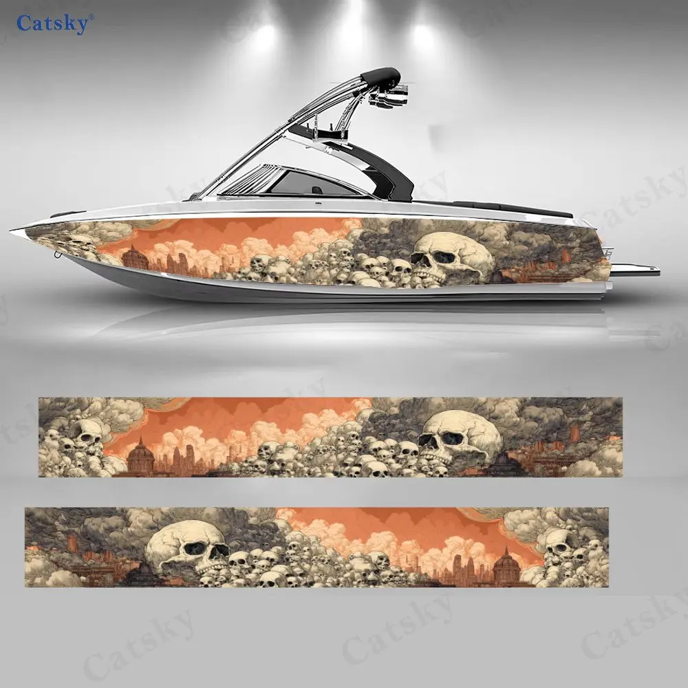 Doomsday Skull City Smoke Ruins Eye-catching Boat Sticker Vinyl Ship Pontoon Deck Boat Fishing Decorative Pontoon Boats Decal