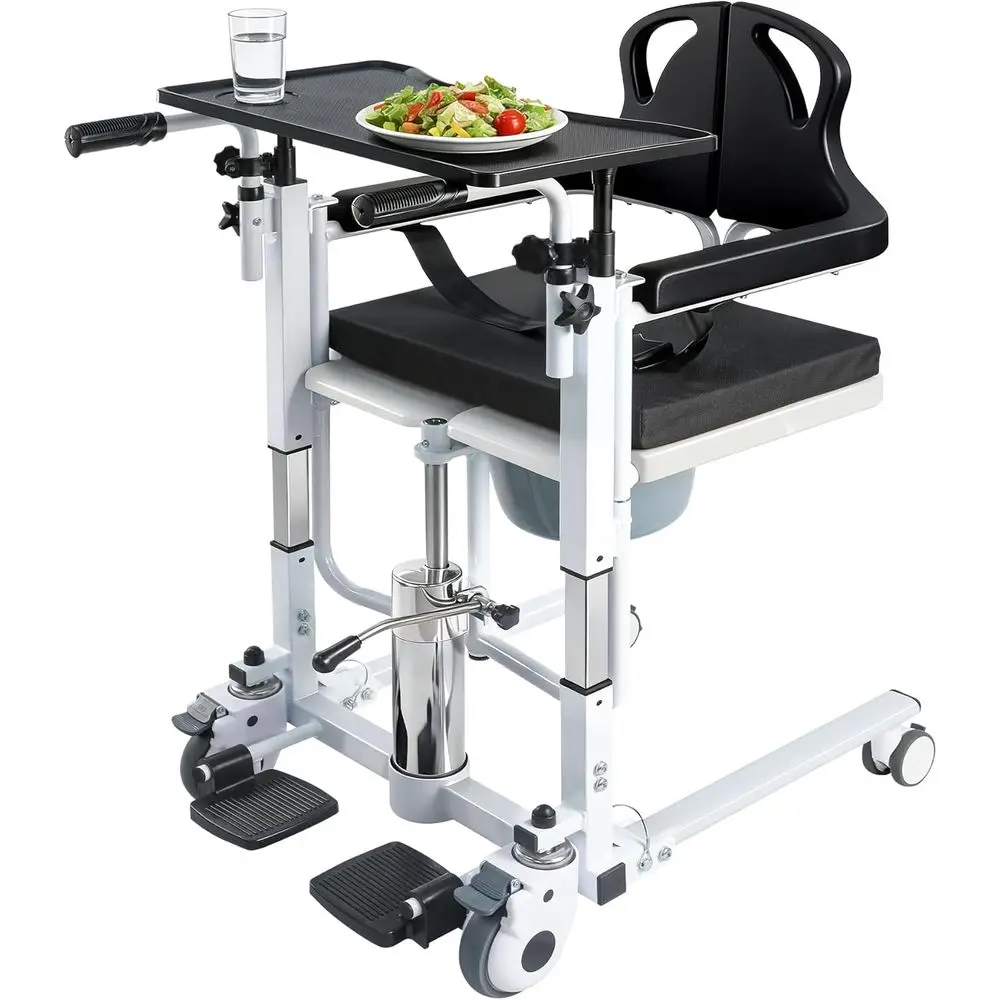 

Adjustable 6-in-1 Split Seat Patient Transfer Chair with 4 Casters, Suitable for Home and Nursing Use, 350lbs Capacity