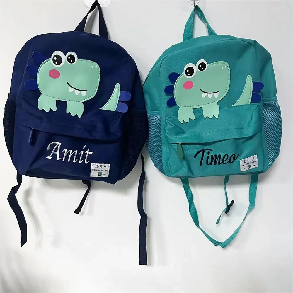 Personalized Name Little Dinosaur Backpack Cartoon Cute Kids Schoolbag Custom Embroidered Name Outgoing Boys Girls Snackbags