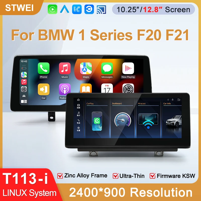 STWEI 2026 Neues Schlankes Bildschirmsystem mit Linux, 12,8 Zoll, 2400x900 Auflösung für BMW 1/2er Serie M1 M2 F20 F21, Kabelloses CarPlay Auto KSW