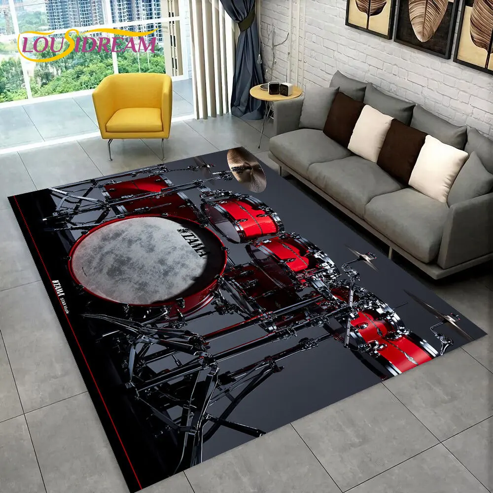 Drum Kit Music Instruments Drum Set Area Rug,Carpet for Home Living Room Bedroom Sofa Doormat Kitchen Decor,Non-slip Floor Mat