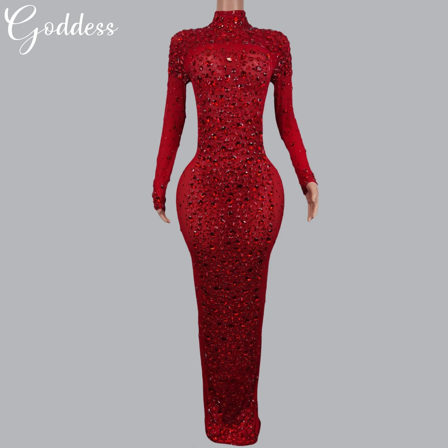 

Women's Sparkly Rhinestone Maxi Dress Luxury Dinners Crystals Evening Gown Nightclub Sexy Stage Wear Birthday Party Queen Dress