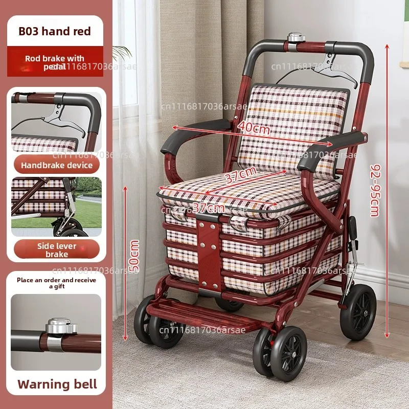 Push, seat, shopping aid, portable foldable trolley