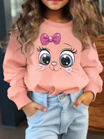 A Single-Piece Round-Neck Hoodie For Girls With Casual Cartoon Prints Is Suitable For Children's Outdoor Activities