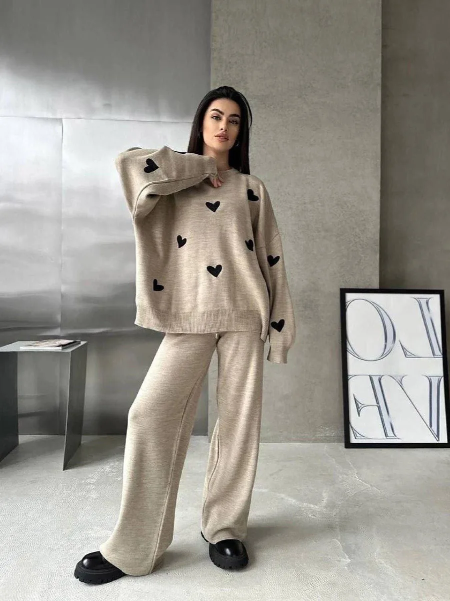 Maglione e pantaloni lavorati a maglia autunno e inverno da donna Abito a due pezzi Abbigliamento per la casa Maglione ampio oversize a maniche