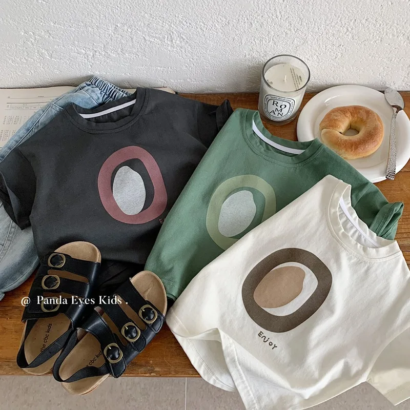 

Top Cotton Short-sleeved T-shirt Letter Prints Boys Grils Children Fashionable Comfortable Spring Summer Loose Casual