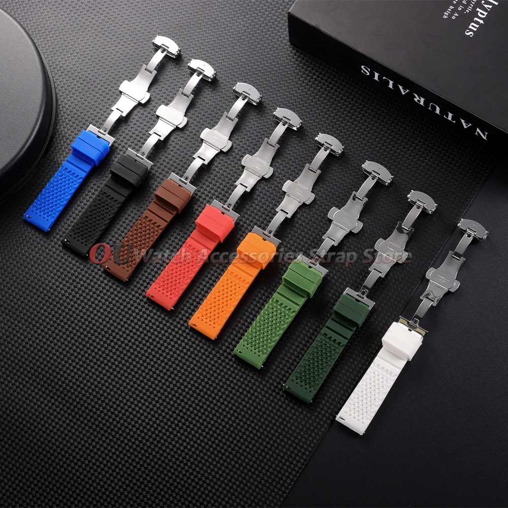 Silicone Bands 16mm 18mm 20mm 22mm 24mm for Seiko for Omega Rubber Watch Strap Quick Release Breathable Butterfly Buckle Band
