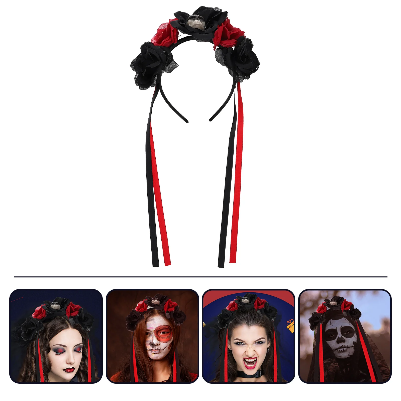 Skull Headband Halloween Costume Accessory Day of The Dead Headdress Spider Party Rose Cloth Decoration