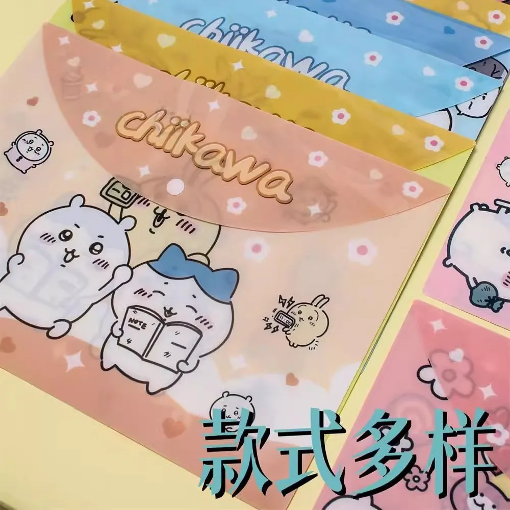 Kawaii สีสัน Chiikawa Hachi Usagi A4 แฟ้มกระเป๋าการจําแนกหนังสือเครื่องเขียนนักเรียน Test กระดาษเก็บกระเป๋า Snap โฟลเดอร์
