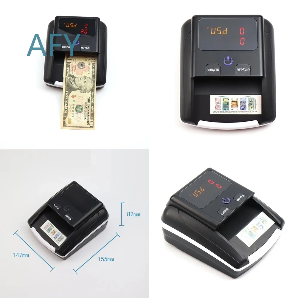 Portable 5W UV Currency Detector for US Dollar Euro with LED Screen Customizable Banknote Verifier for Cash Sorting and