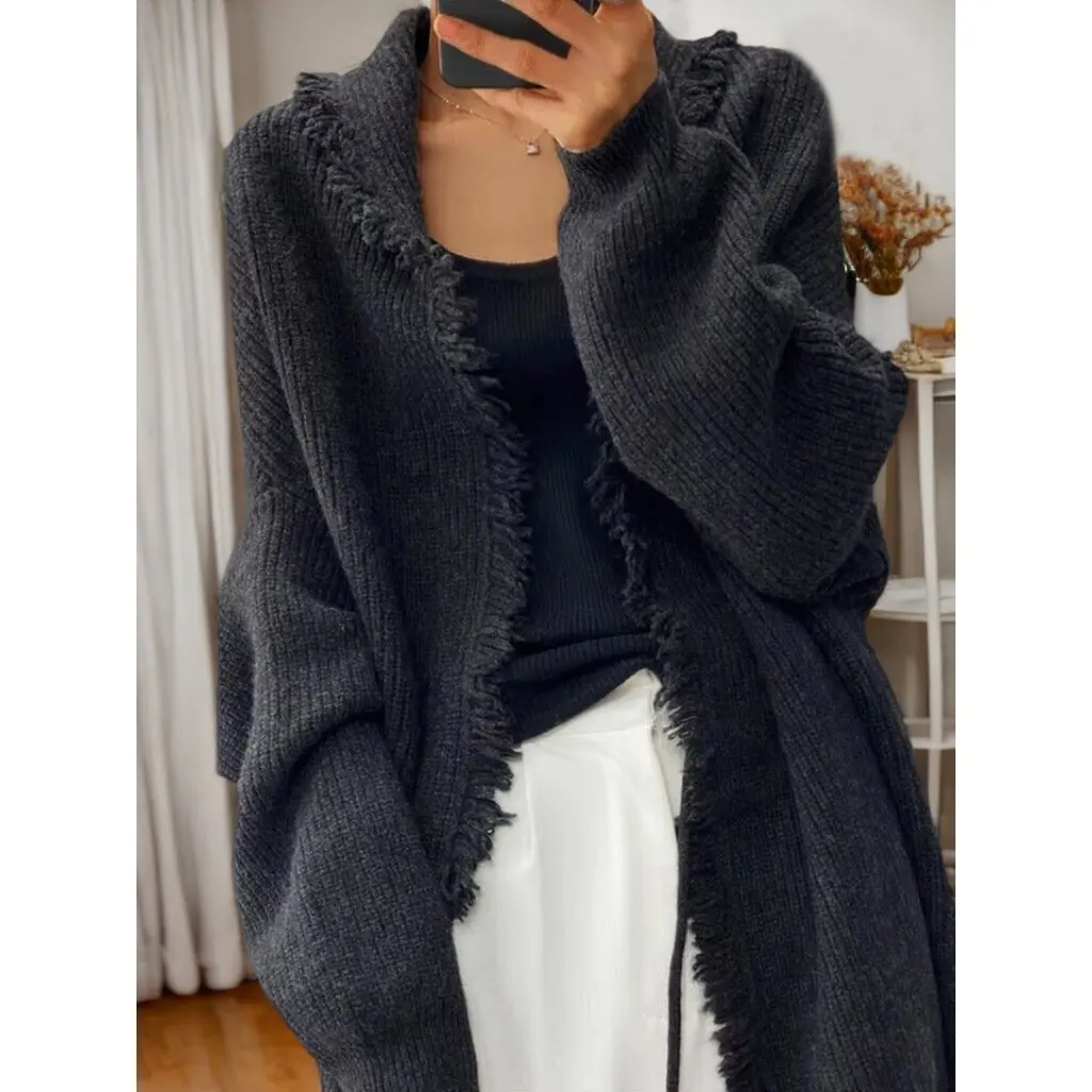 

Women's Casual Loose Solid Color Woolen Knitted Cardigan Sweater Jacket Autumn Winter New Style