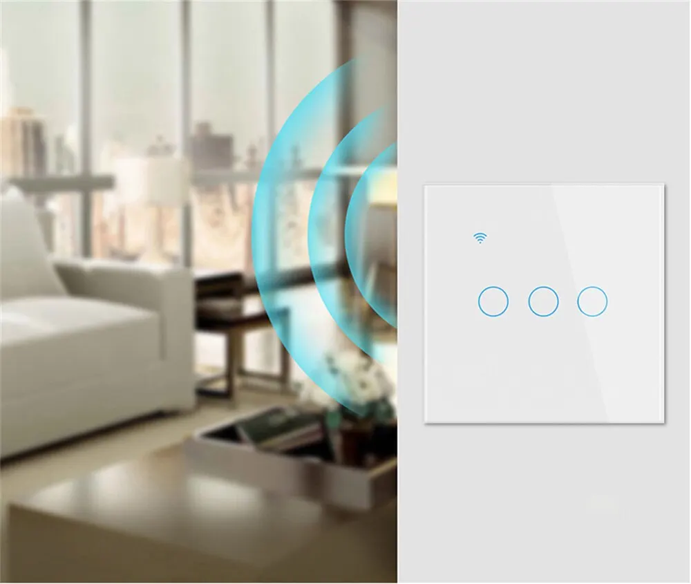 Interruptor inteligente con WiFi para el hogar, pulsador con Panel táctil de 1/2/3 entradas, compatible con Alexa y Google Home, Tuya, UE, necesita cable neutro, Control por aplicación Smart Life