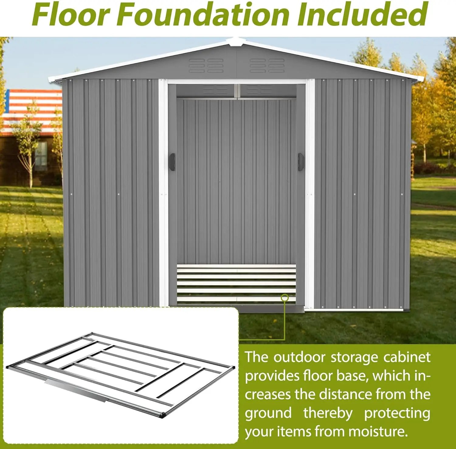 8X6 Feet Outdoor Tool Storage Shed With Metal Base And Lockable Door Versatile Shed For Bike Lawn Mower And Tool Storage