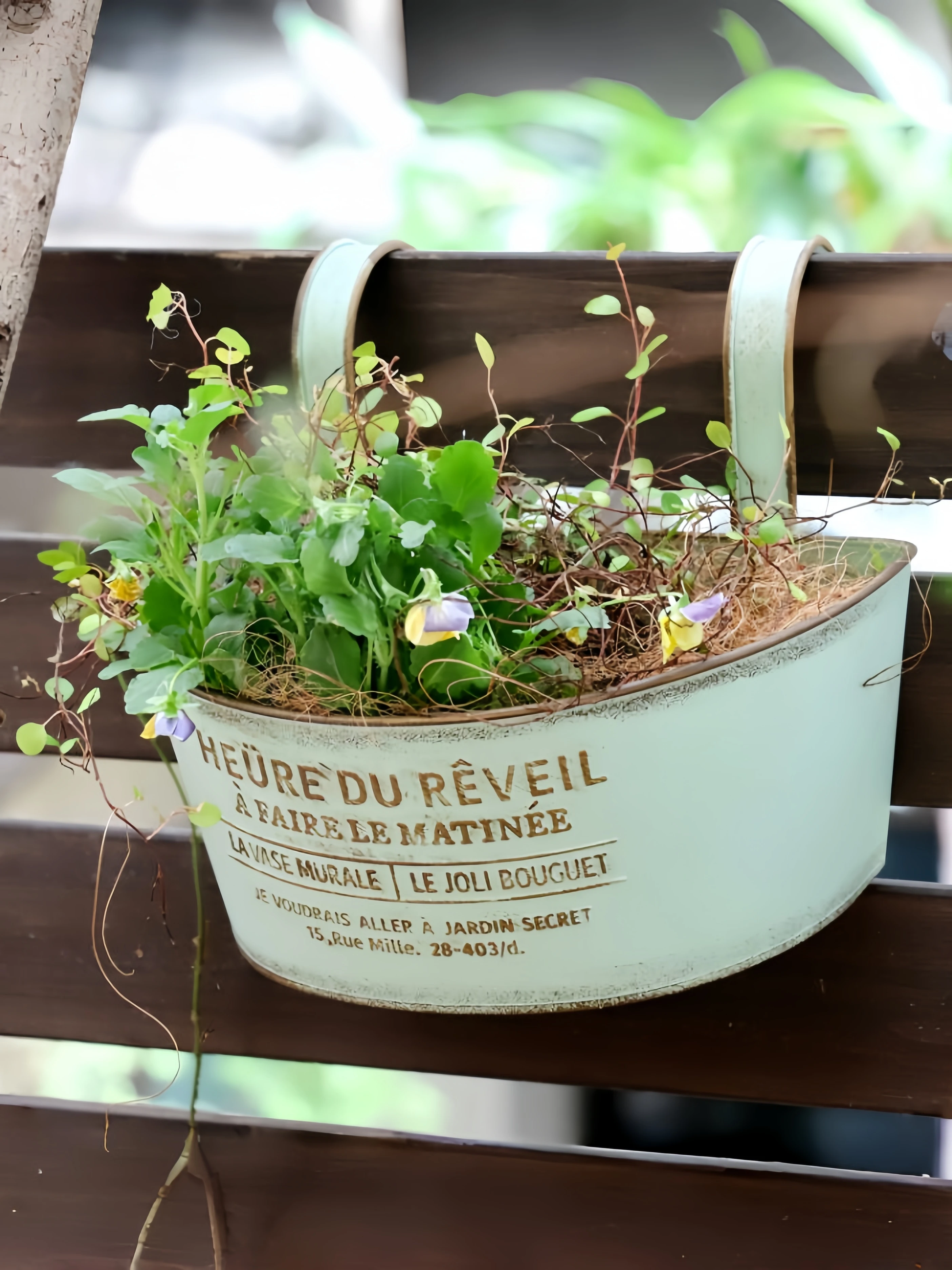 High value wall hanging flower pot English letter railing fence wall hanging iron flower pot