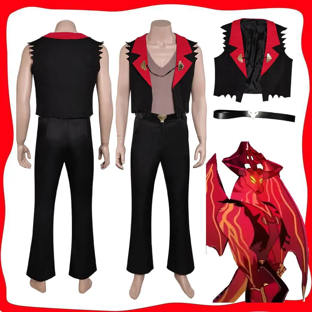 

Satan Disguise Cartoon Helluva Cosplay Bosses Cosplay Fantasia Costume Vest Belt Pants Full Set Outfits Men Halloween Party Suit