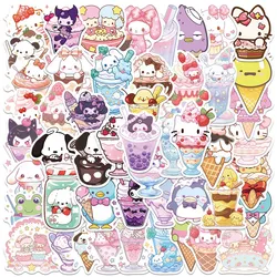 50pcs/PACK Anime Sanrio Style Ice Cream Stickers Kitty Melody Kuromi Cinnamoroll Vinyl Girls DIY Laptop Guitar Sticker Decals