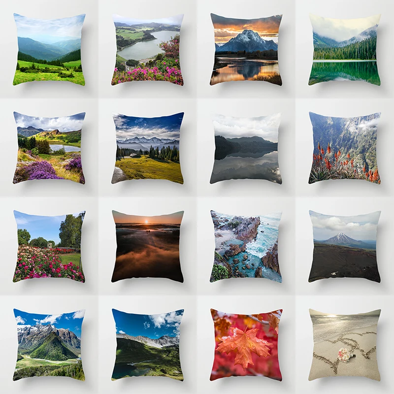 

Natural scenery printed pillowcases, living room sofa ornaments, office cushion covers, bed home decoration