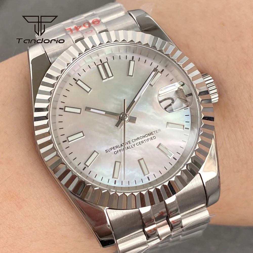 Tandorio NH35A MOP Shell Dial Stainless Steel 36mm/39mm Automatic Mechanical Watch Date Sapphire Crystal Men Wristwatch Luminous