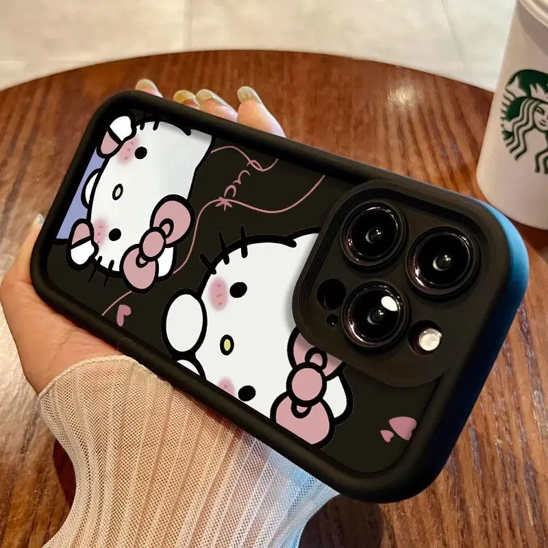 Sanurgente-Coques en silicone liquide Hello Kitty pour iPhone, coque mignonne, coque souple antichoc, originale, iPhone 16, 15, 14, 13, 11, 12Pro