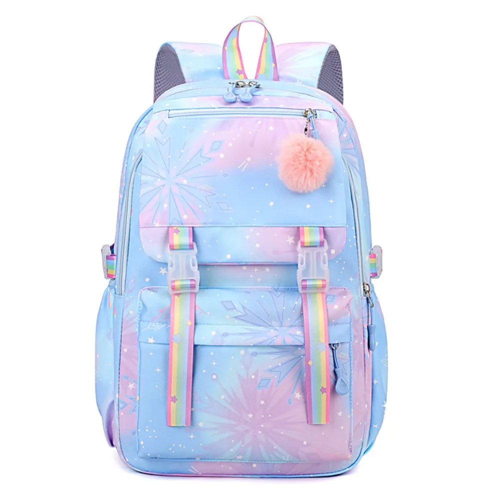 

Multicolor Nylon Backpack Lightweight Large Capacity Students School Bag with Pendant Multiple Pockets School Backpack Travel