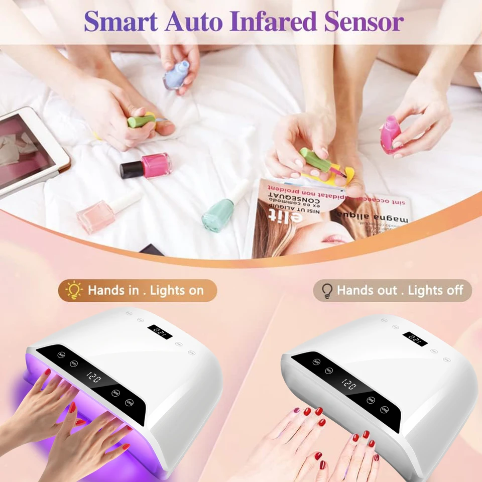 Lámpara LED UV para uñas de 320W con gran espacio, 72 LED, dos pantallas LCD, para secar gel polish, herramientas de salón 5