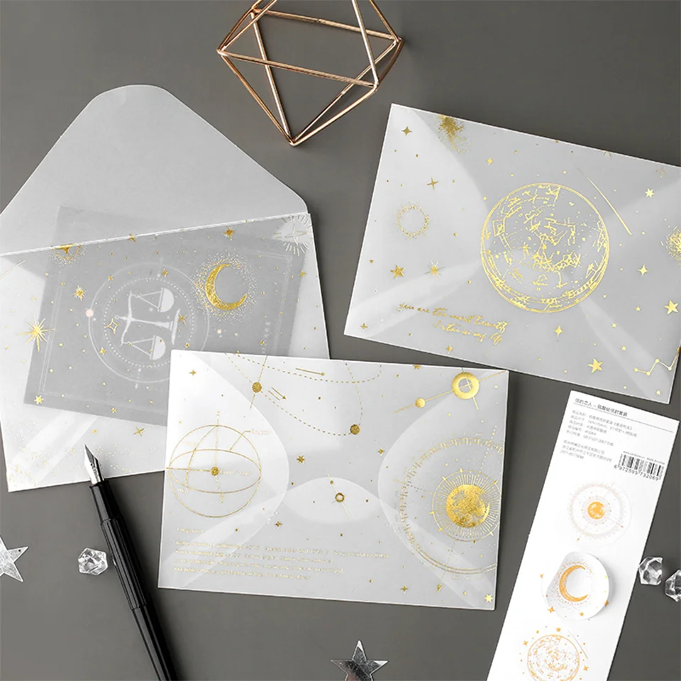 Luxury Custom LOGO Wedding Tracing Paper Inviting Envelope Transparent Glassine Envelope Gold Foil Printing Wax Seal Sticker