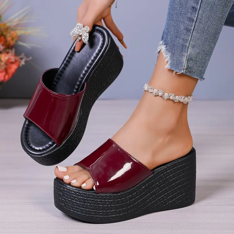 

Women's Single Band Wedge Mules Open Toe Platform Slip-On Summer High Heels Beach Vacation Slippers Comfortable Shoes