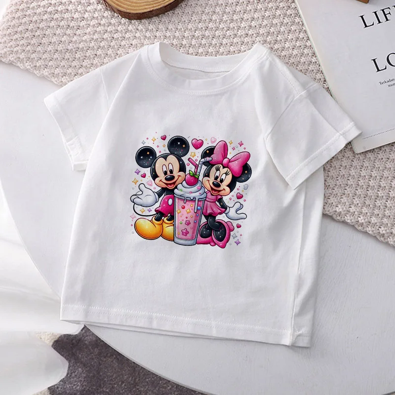 

Mickey Mouse Minnie Kids T-Shirt Disney Children Tee Shirts Cartoons Kawaii Casual Clothes Anime for Boy Girl Short Sleeved Tops